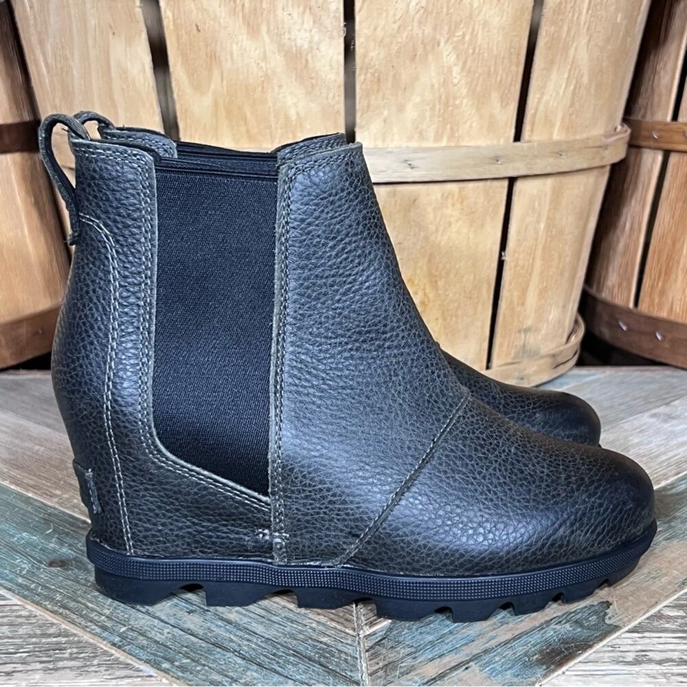 Sorel Joan Of Arctic Wedge II Gray Leather Waterproof Chelsea Boots Womens 6.5